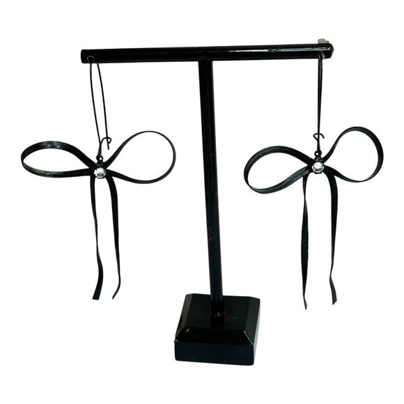 Betsey Johnson Black Bow Clear Rhinestone Center Threaded Earrings - Picture 3 of 4